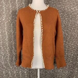 Zesica‎ Orange Knit Pearl Cardigan Sweater Preppy Office Chic Women's Medium